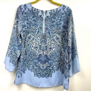 Rose & Olive paisley blue blouse Med light blue/black